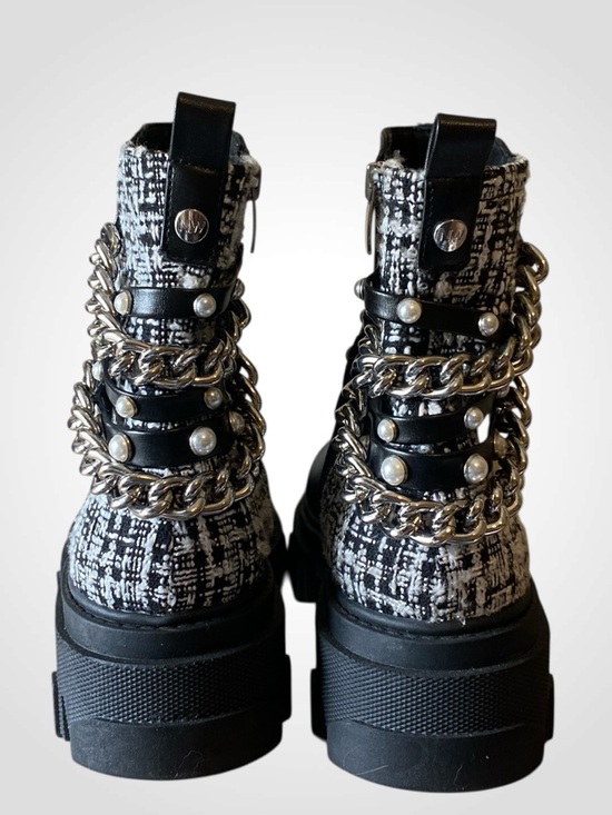 Nine West | Black Chain & Pearl-Embellished Ankle Boot | Punk Rock Boots NWOB - Picture 3 of 13